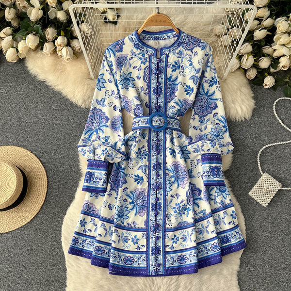 French Style Floral Printed A-line Dress