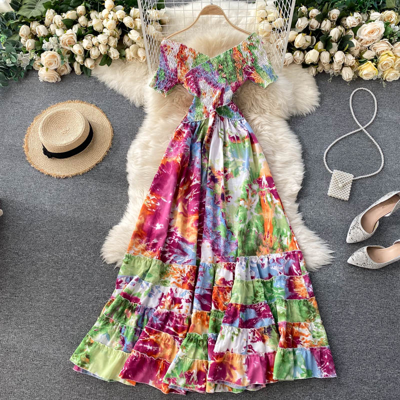 Stretchy Tie-dye Printed Maxi Dress