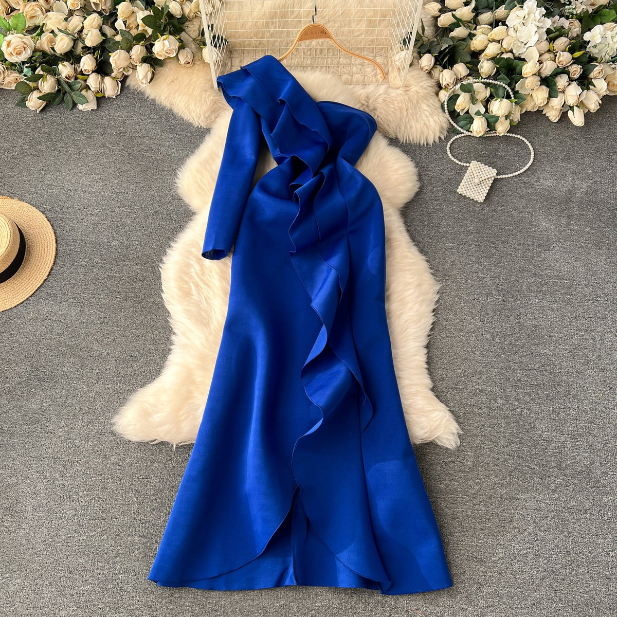 Double Ruffles Solid Color Party Dress