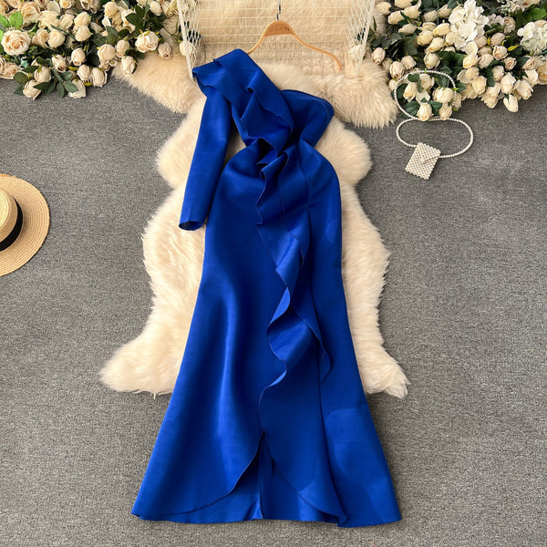 Double Ruffles Solid Color Party Dress