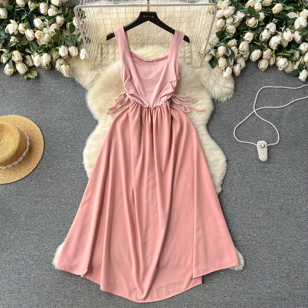 Square Collar Drawstring Slip Dress