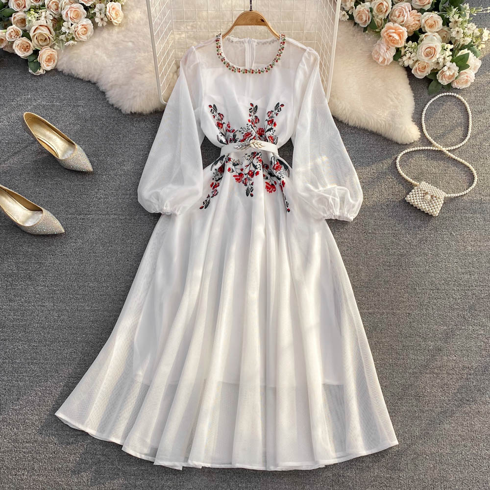 Round Collar Studded Floral Dress