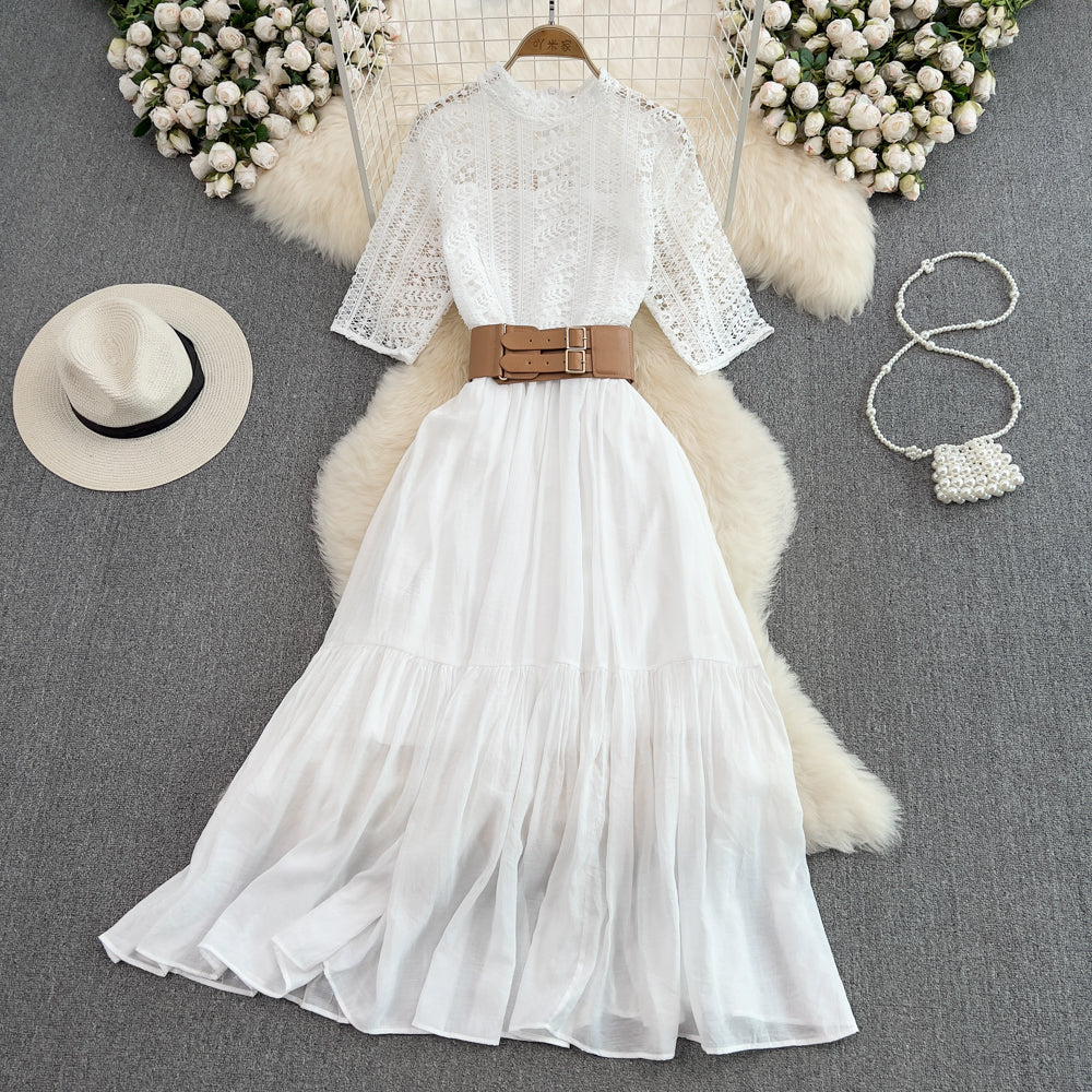 High-end Lapel Lace Patchwork Dress