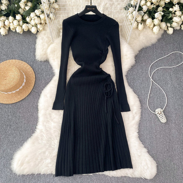 Solid Color Slim-fitting Knitted Dress