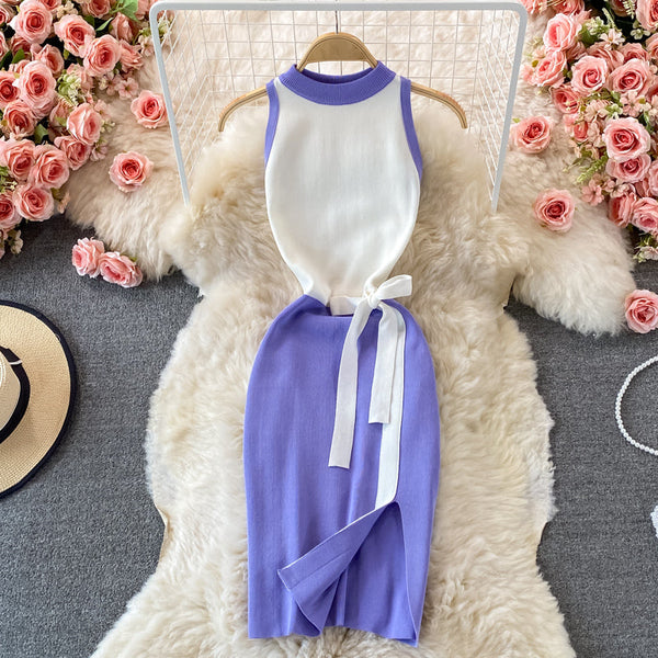 Knitted Patchwork Slim Fit Dress