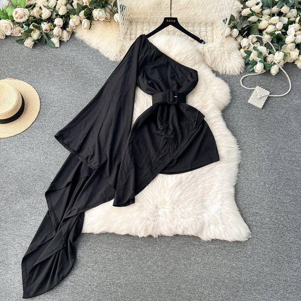 Niche Asymmetric Flared Sleeve Dress