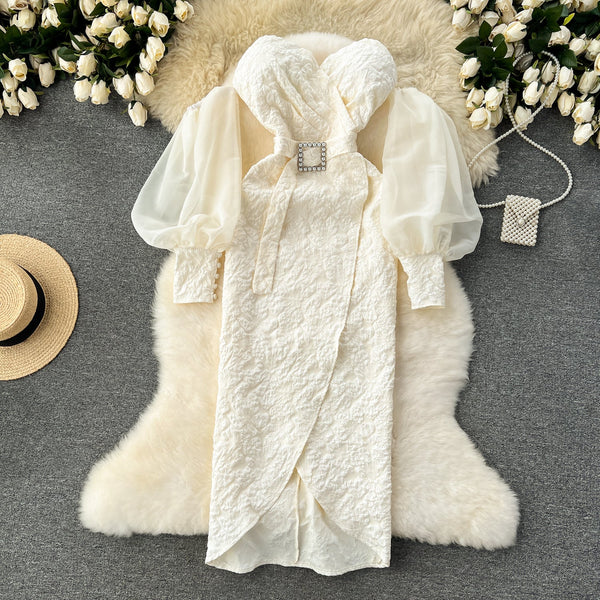Off-shoulder Flared Sleeve Crochet Dress