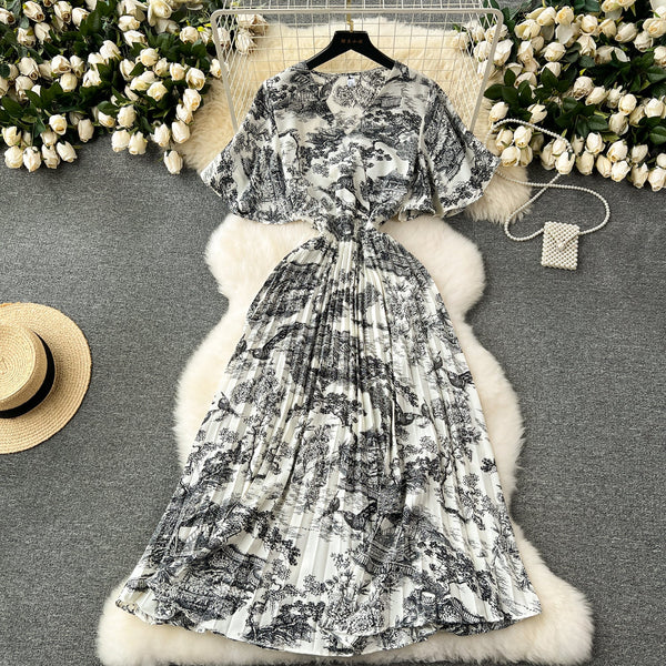 Vintage Floral Printed Chiffon Dress
