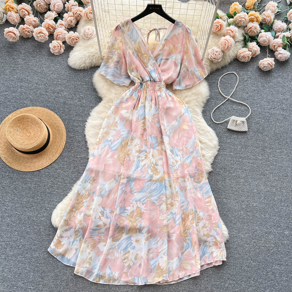 Oil Painting Floral Chiffon Dress
