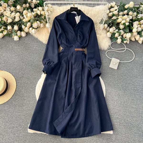 Elegant Solid Color Pleated Trench Dress