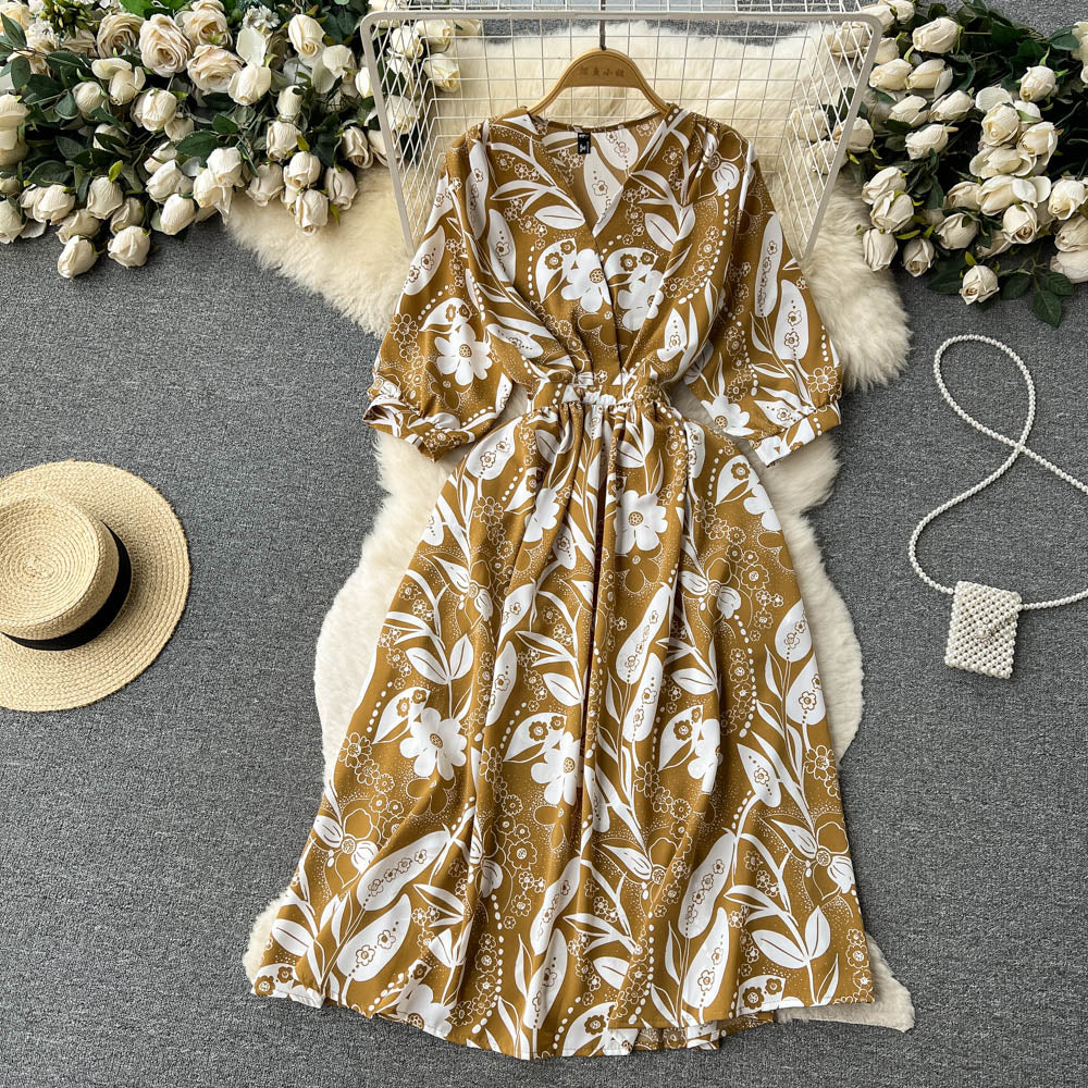 French Style Floral Printed Chiffon Dress