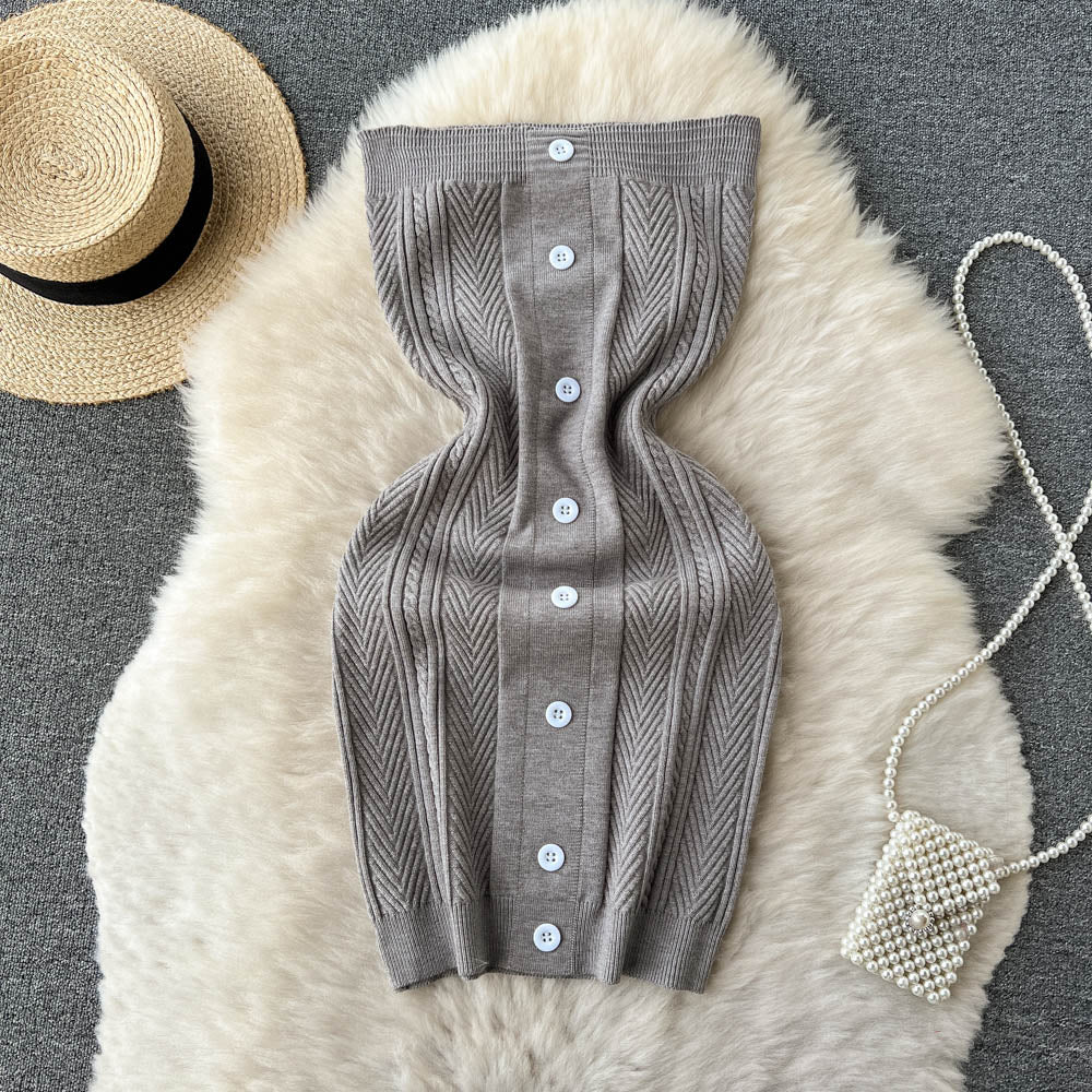 Single Breasted Strapless Knitted Dress