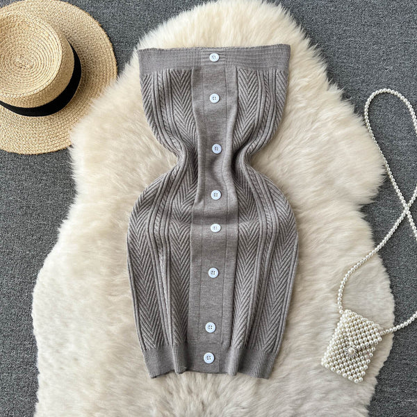 Single Breasted Strapless Knitted Dress