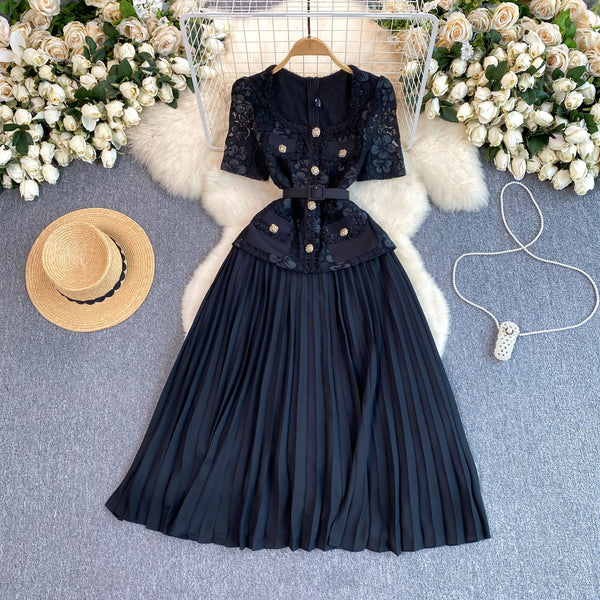 Delicate Square Neckline Lace Patchwork Dress