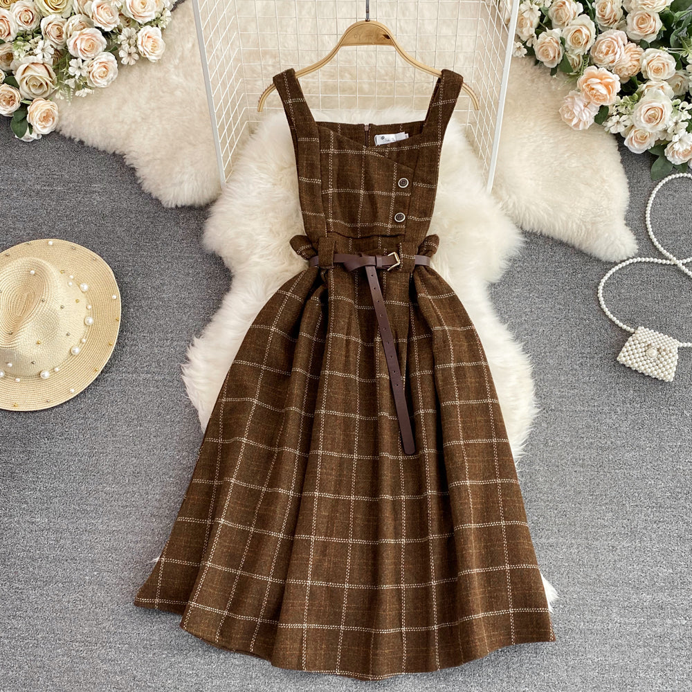 Vintage Plaid Tweed Slip Dress