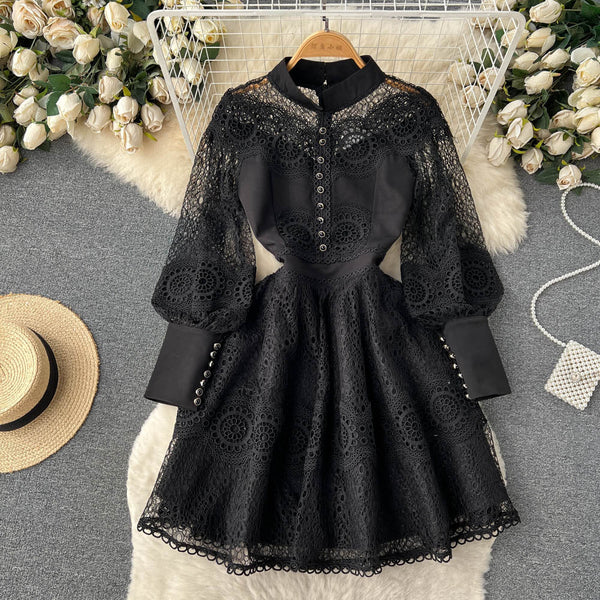 Ruffled Trim Single-breasted Dress