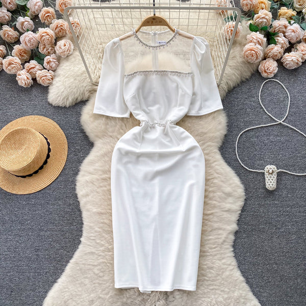 Beaded Mesh Patchwork Slim-fit Dress