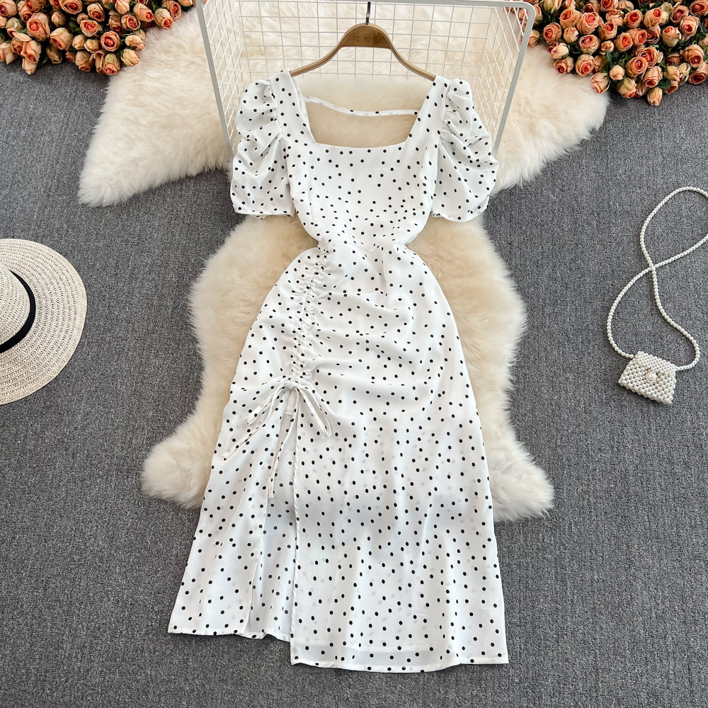 Fairy Puffy-sleeve Polka Dot Dress