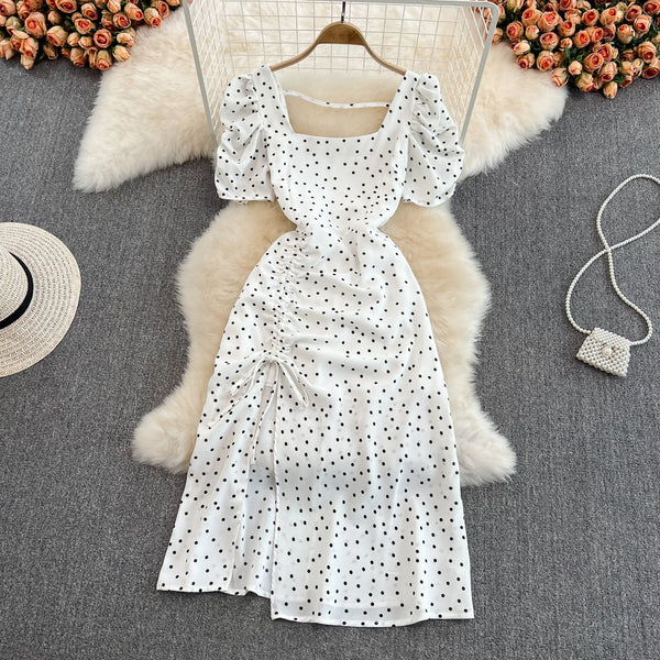 Fairy Puffy-sleeve Polka Dot Dress