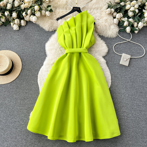 3d Petal Pleated Off-shoulder Dress