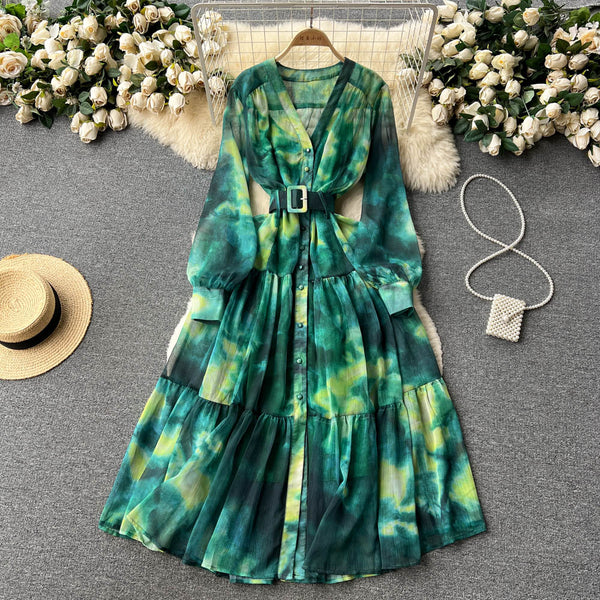 Irregular Design Tie-dye Chiffon Dress