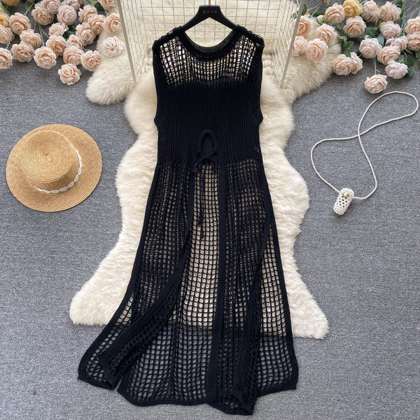 Chic Round Collar Hollowed Knitted Dress