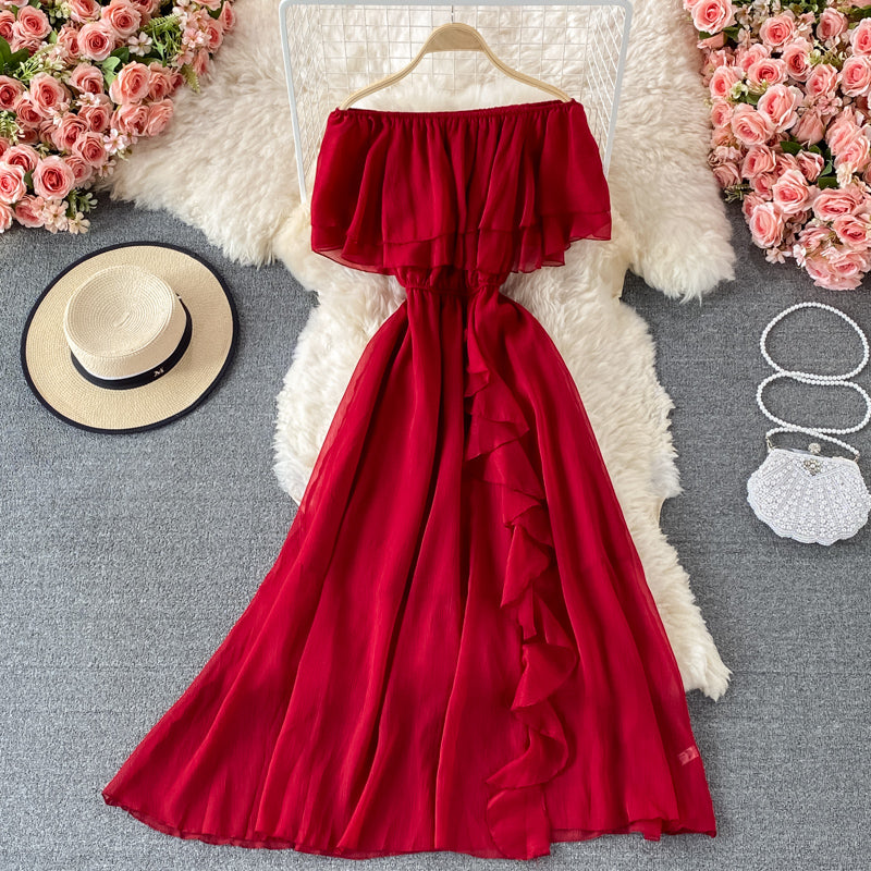 Off-shoulder Ruffled Chiffon Dress