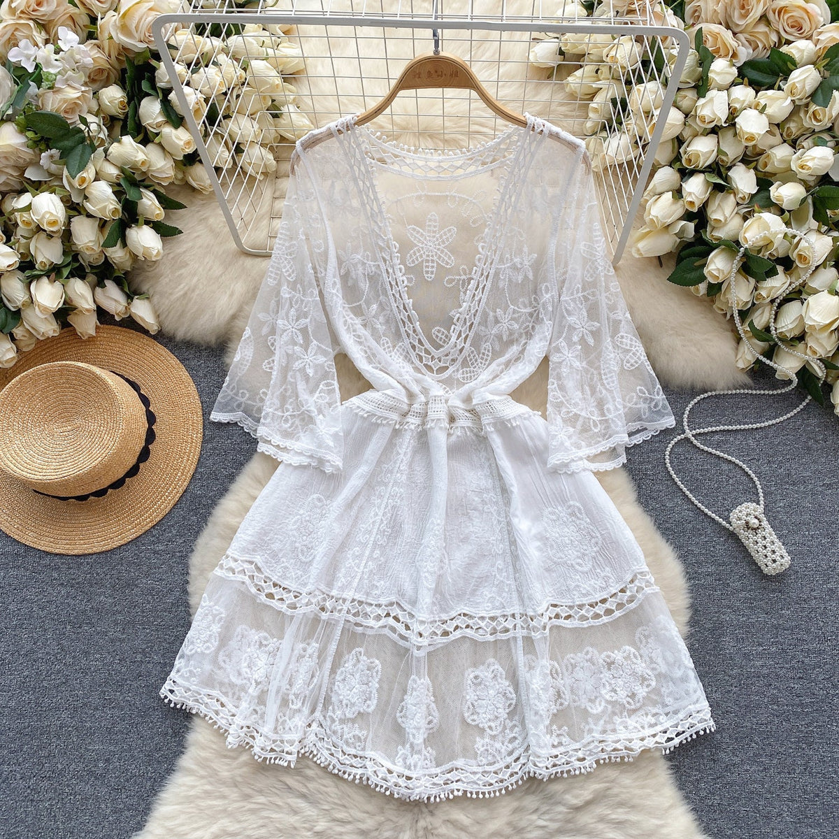 Sweetie See-through Crochet Lace Dress