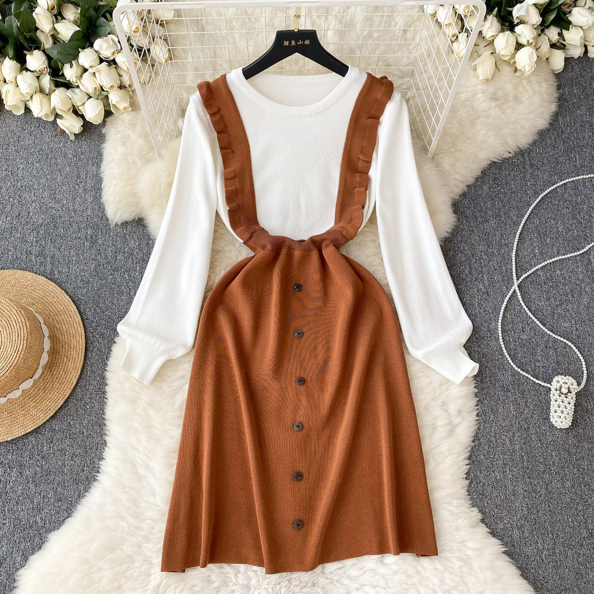 Faux Two-pieces Patchwork Knitted Dress