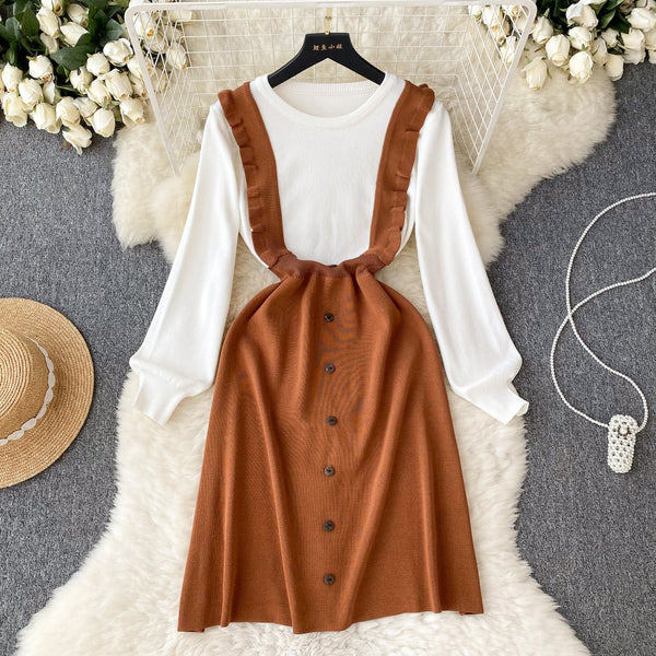Faux Two-pieces Patchwork Knitted Dress
