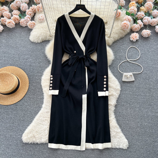 Color Blocking Knitted Cardigan Dress