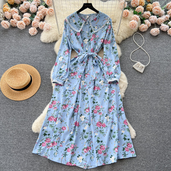 Vintage Doll Collar Floral Chiffon Dress