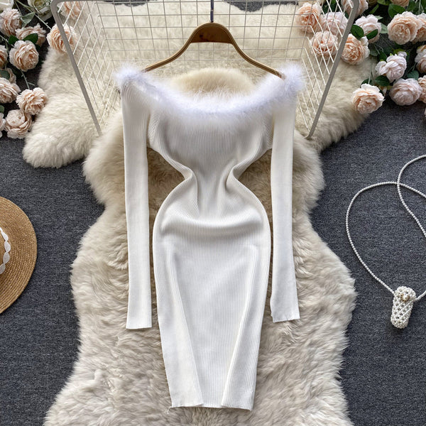 Vintage Off-the-shoulder Patchwork Knitted Dress