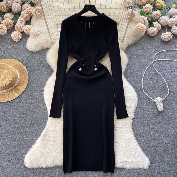 Vintage Double-breasted Knitted Dress