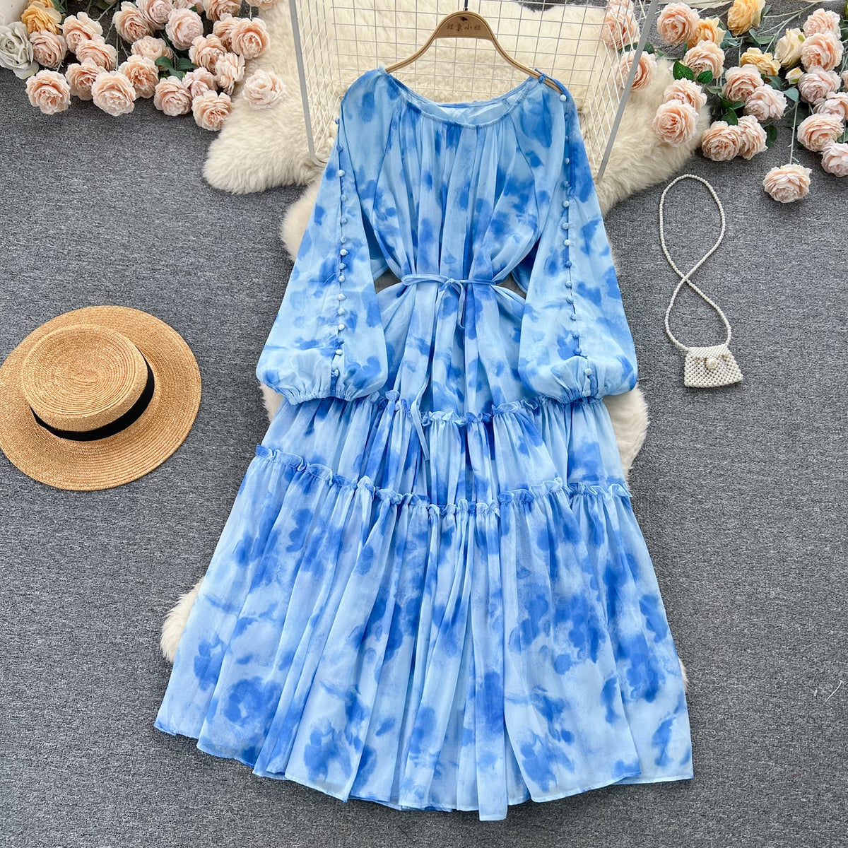 Fairy Draped Tie-dye Floral Dress