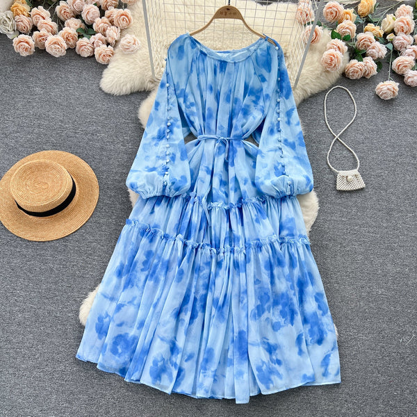 Fairy Draped Tie-dye Floral Dress
