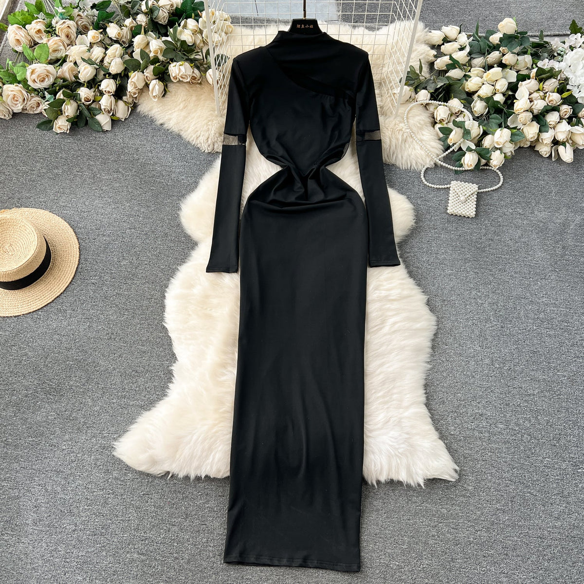 Mesh Patchwork Slim-fit Knitted Dress
