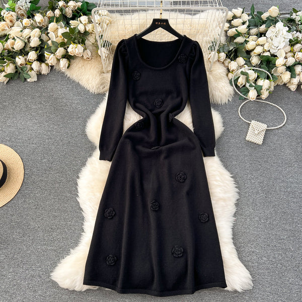 Simple Design Waist-slimming Knitted Dress
