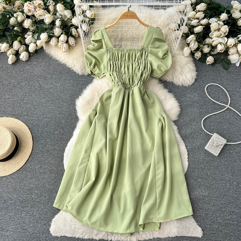 Vintage Square Collar Pleated Dress