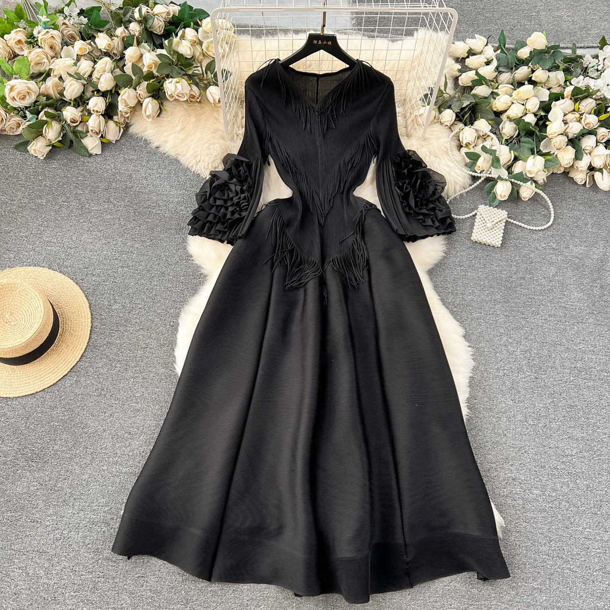 Courtly Solid Color Ruffled Dress