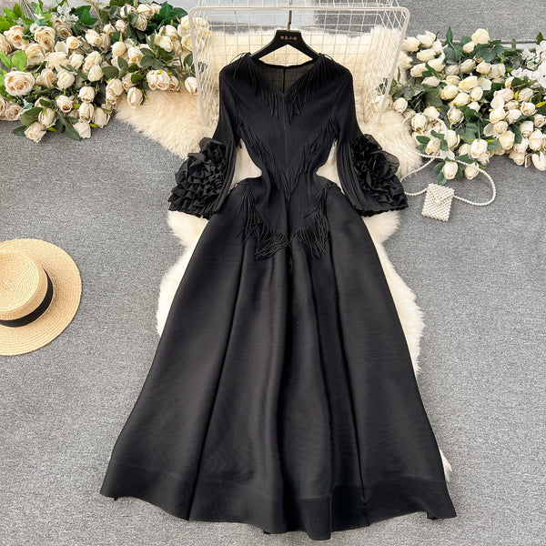 Courtly Solid Color Ruffled Dress