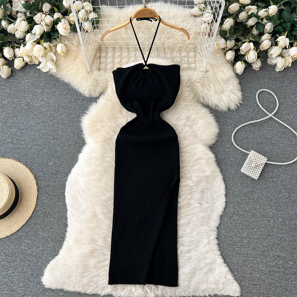 Solid Color Slim-fit Knitted Dress