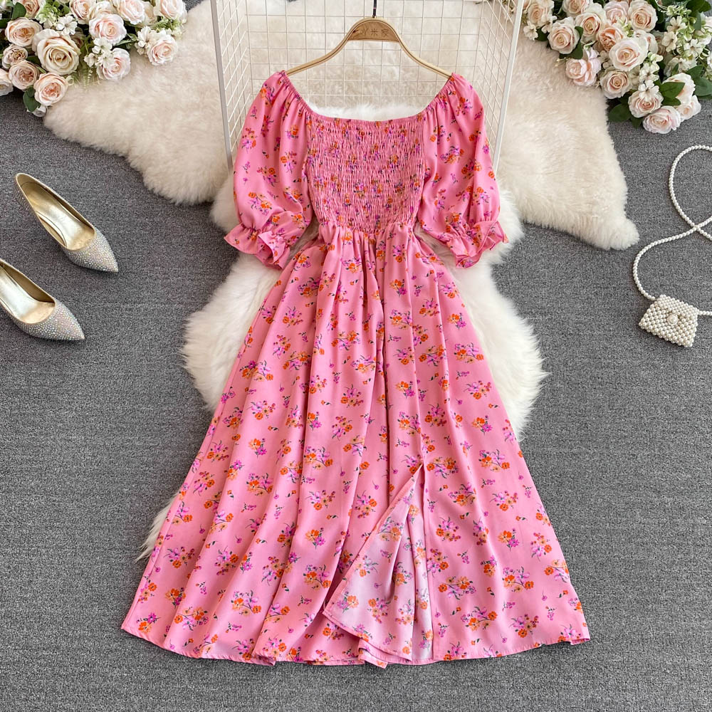 Square Collar Puffy Sleeve A-line Dress