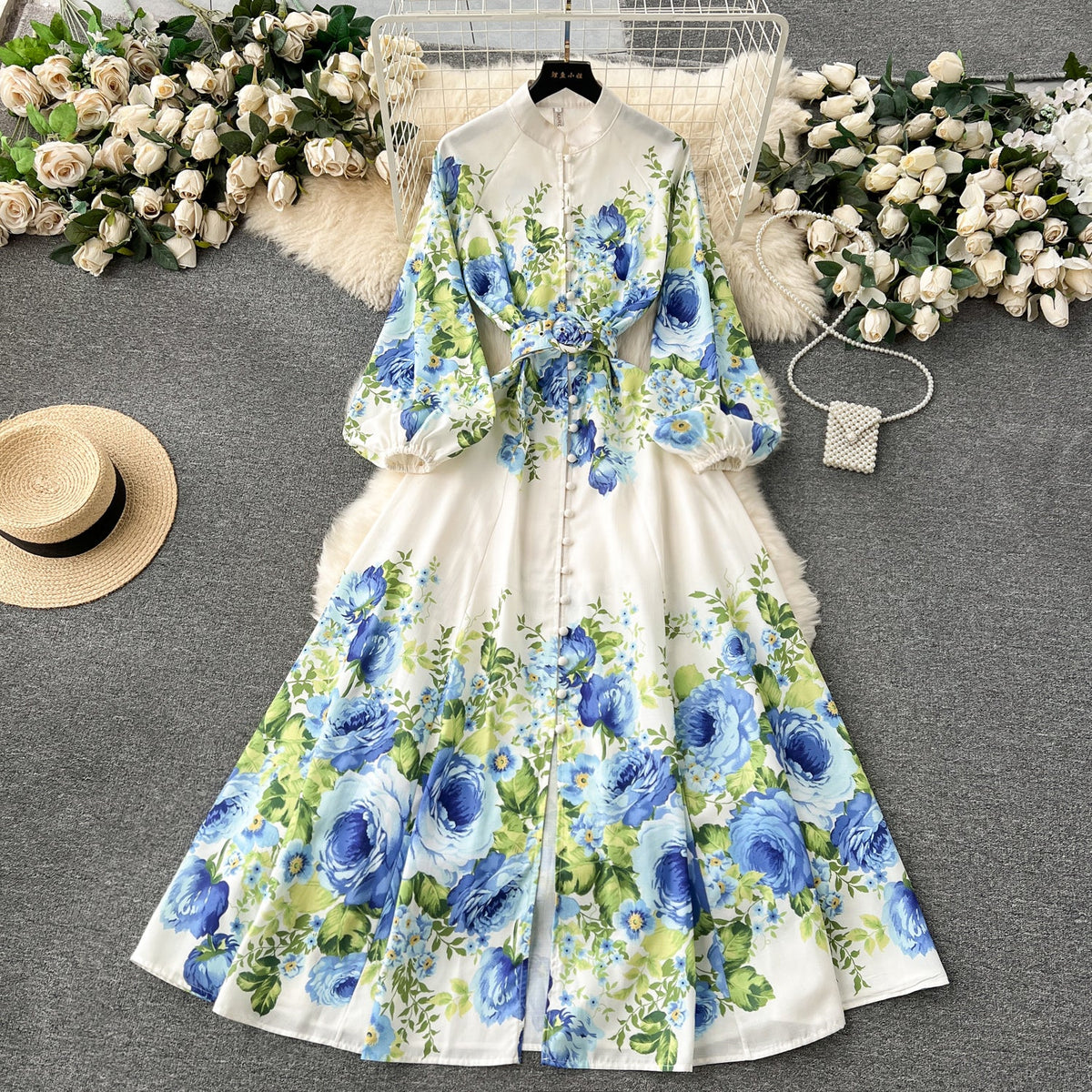 French Style Puffy Sleeve Floral Dress