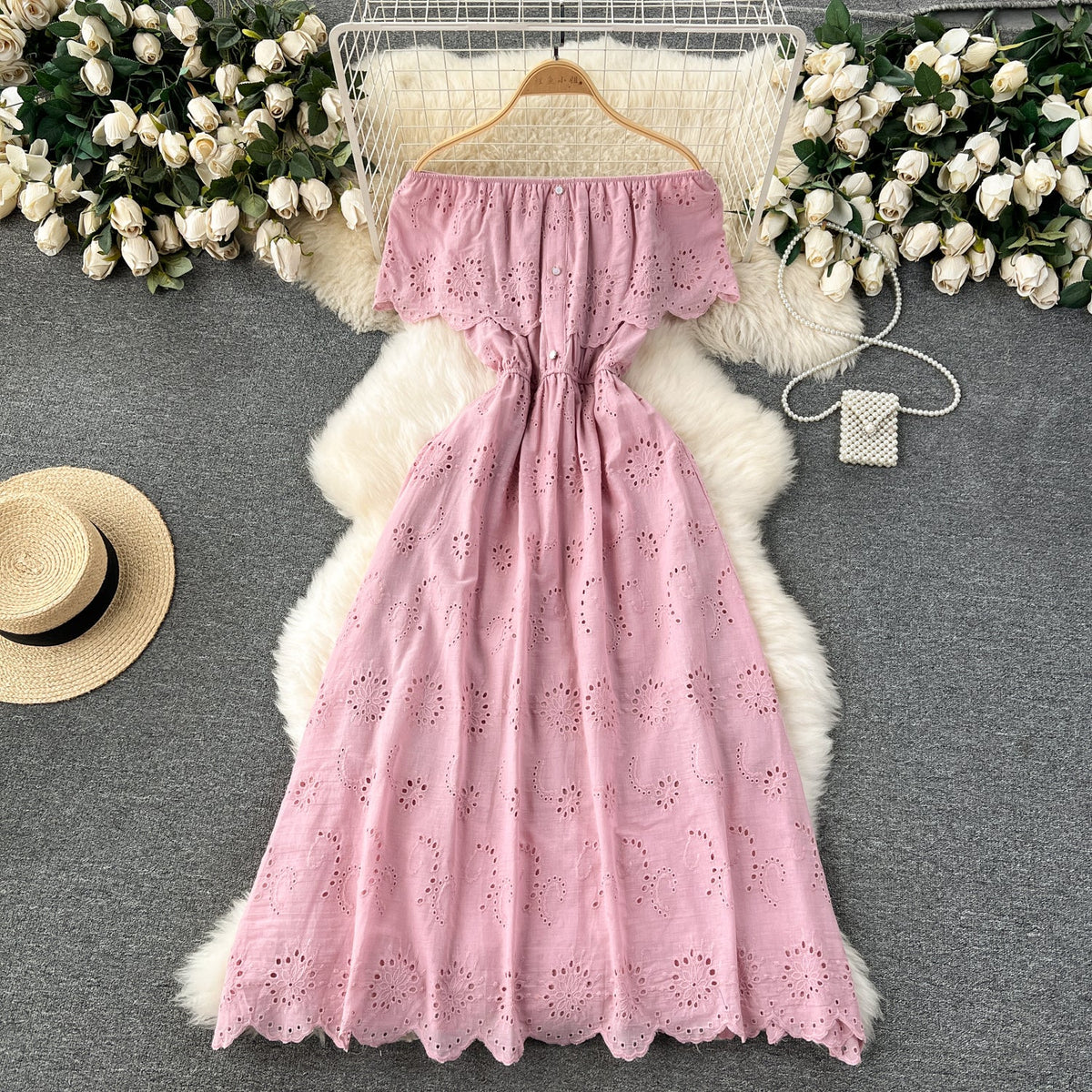 Off-shoulder Embroidered Lace Dress