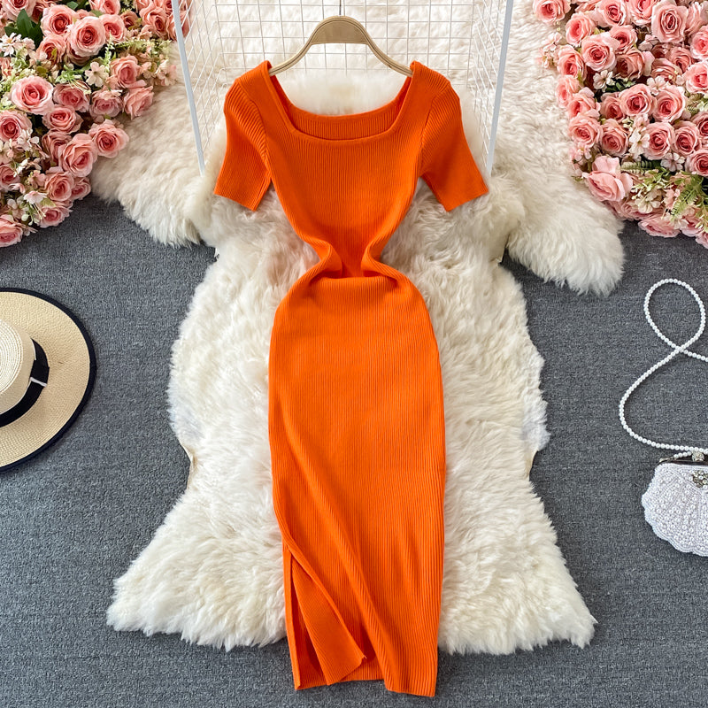 Vintage Solid Bodycon Knitted Dress