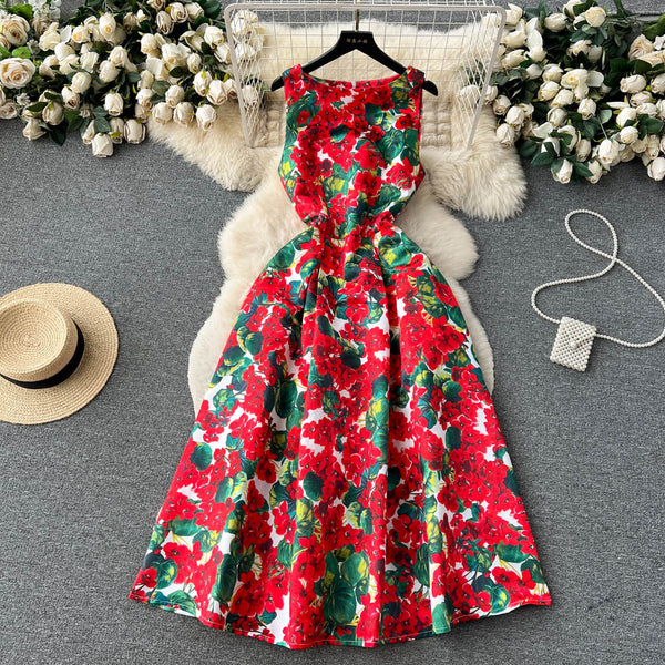 Crew Neck Floral Sleeveless Dress