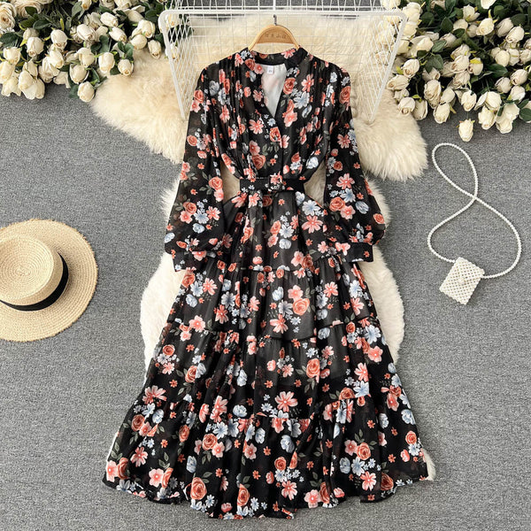 Fairy V-neck Chiffon Floral Dress