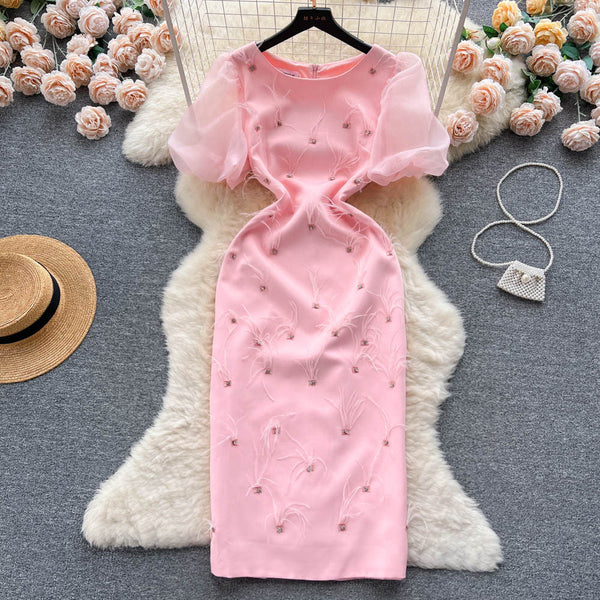 Studded Tassel Round-neck Dress