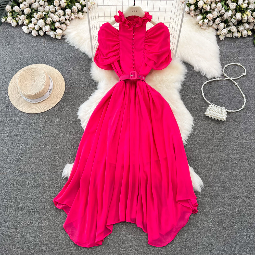Stand collar Ruffled Chiffon Dress